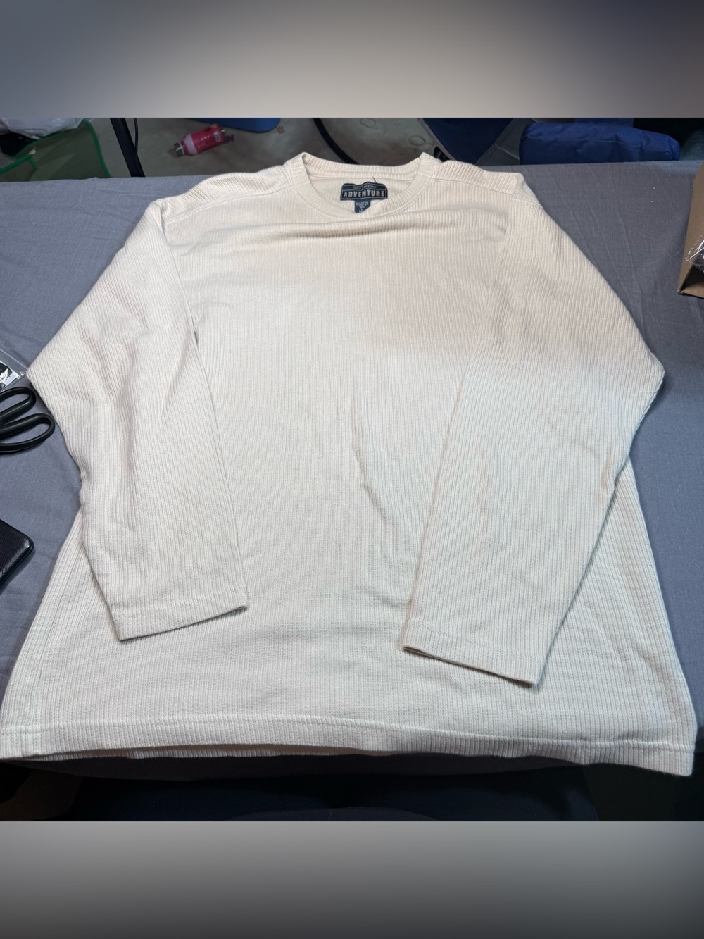 John Ashford Cream Crewneck Ribbed Thermal Sweater